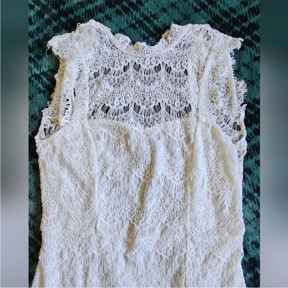 Free People Ivory Lace Mini Dress Open Back NWT Romantic Cottagecore Size Large